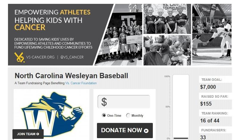 Wesleyan Baseball Teams with Vs. Cancer Foundation